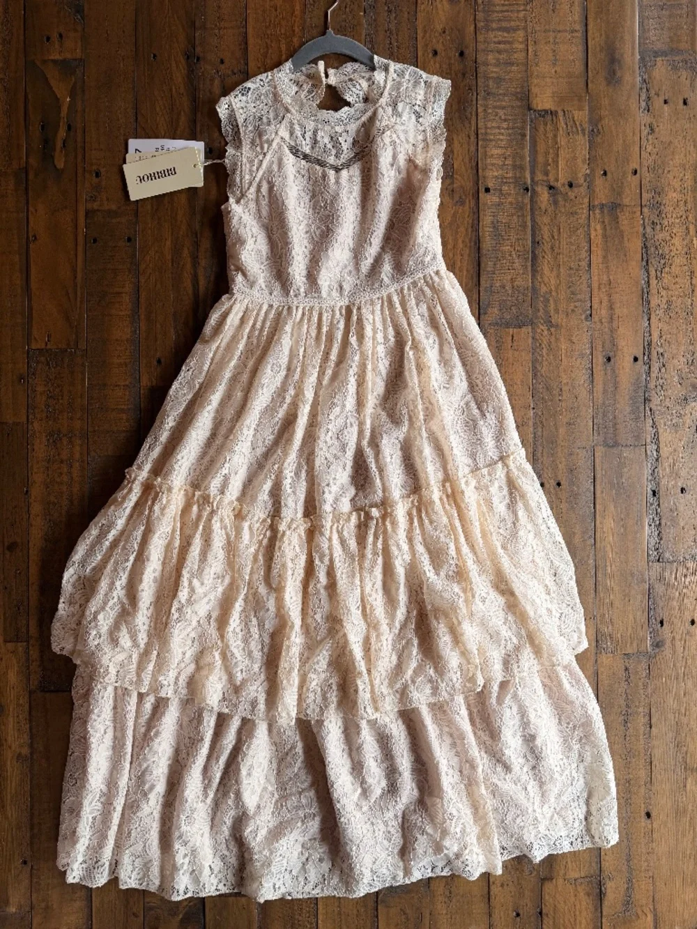 NWT Girls Boho Lace Maxi Dress Cream Ivory Tiered Formal Dress 12